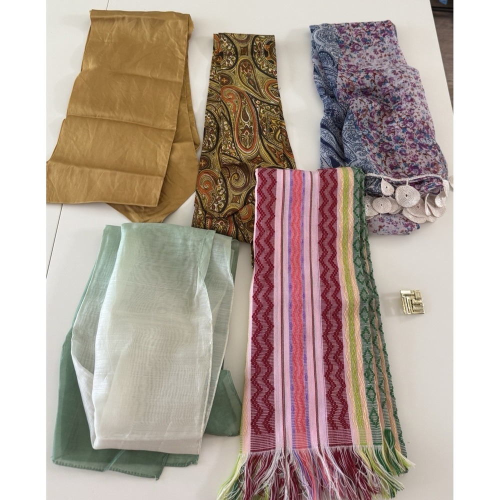 Mixed Lot Of‎ 5 Ladies Scarves Some Vintage Various Colors Styles Scarf Clip